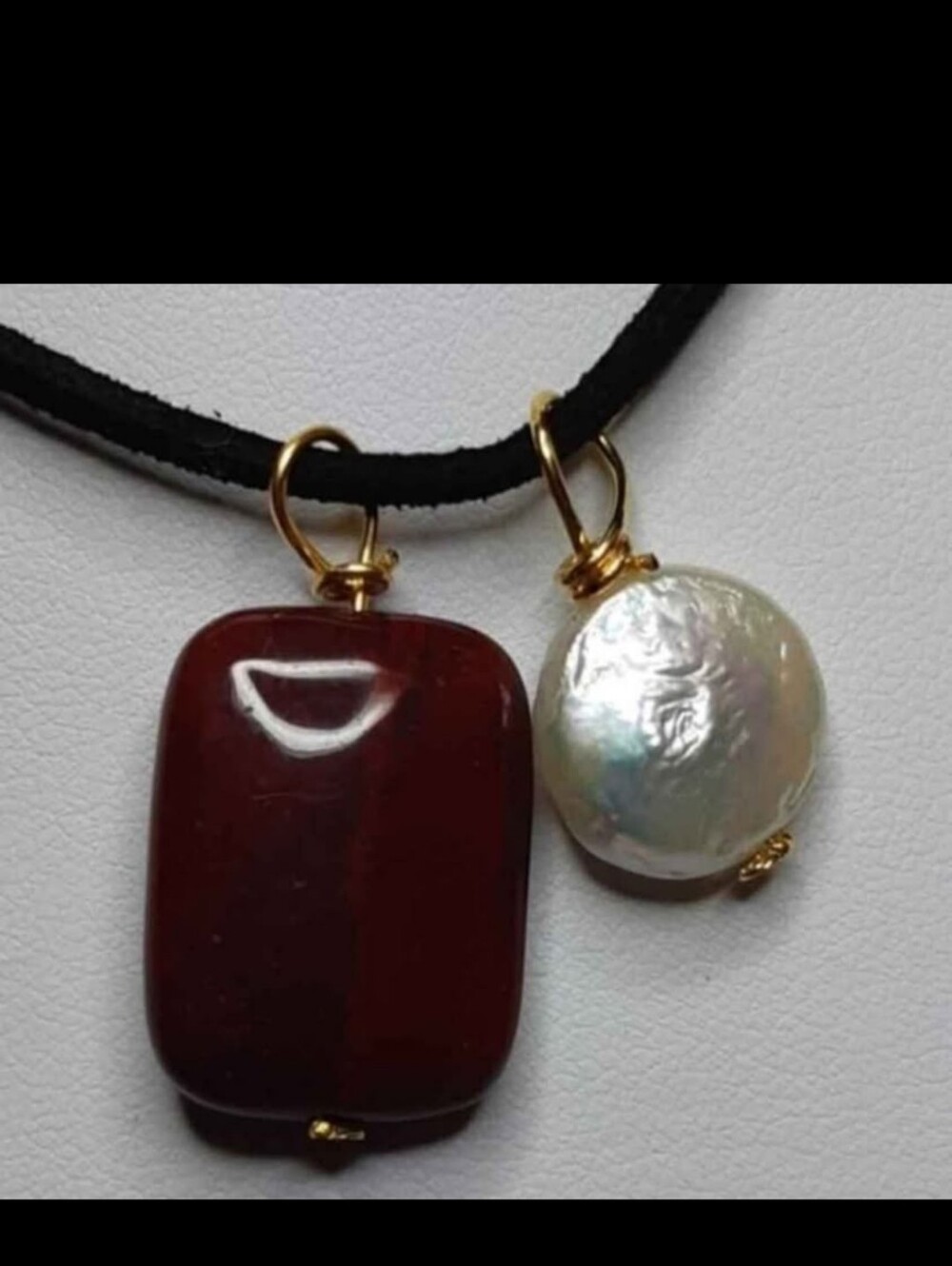 Elegant Red Jasper and White Pearl Pendant Necklace
